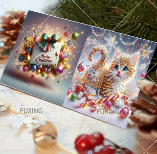Preview: Diamond Painting 6 Stück Weihnachts-Karten-Katzen